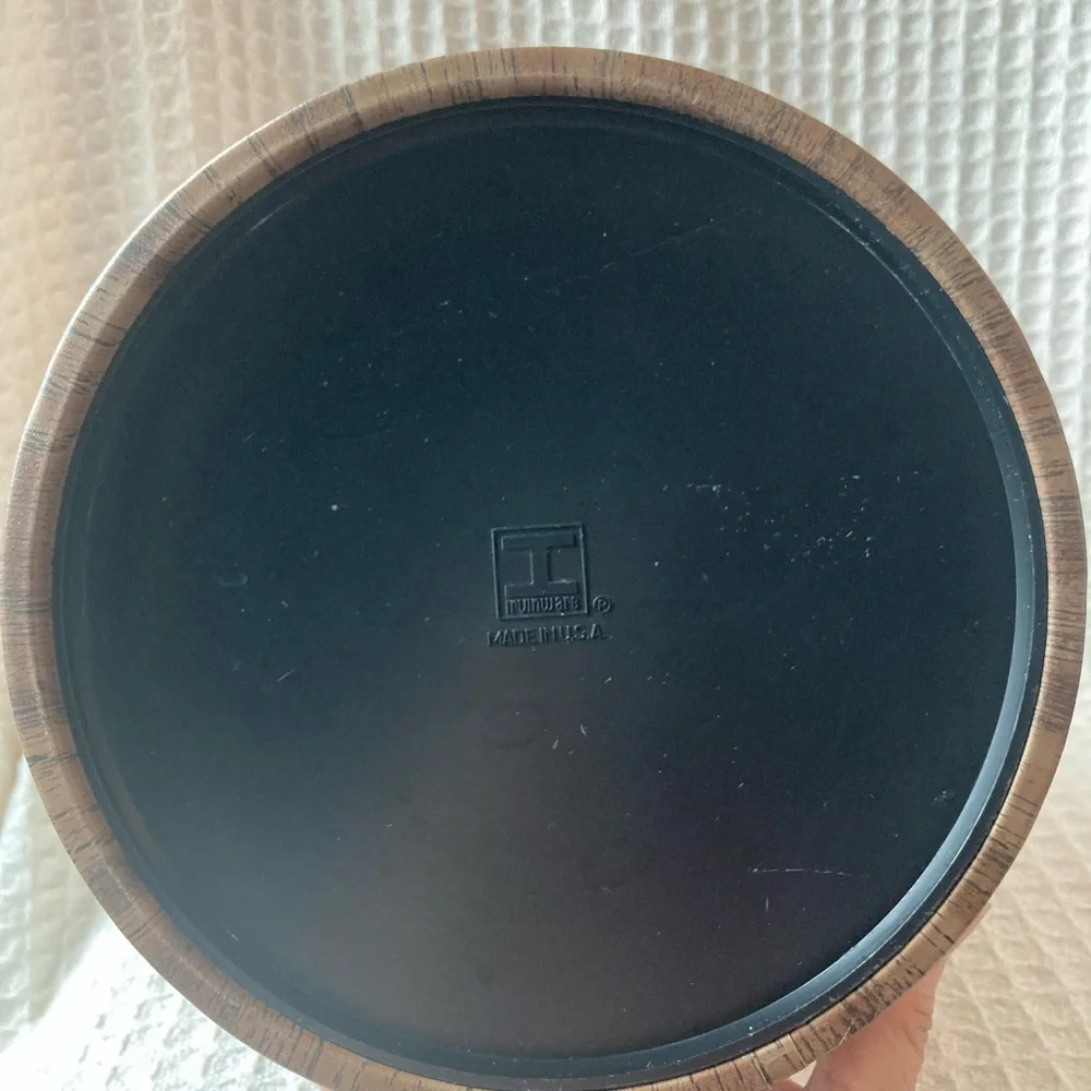 Vintage Irvinware Woodgrain Look Ice Bucket With Black Lid And Handle